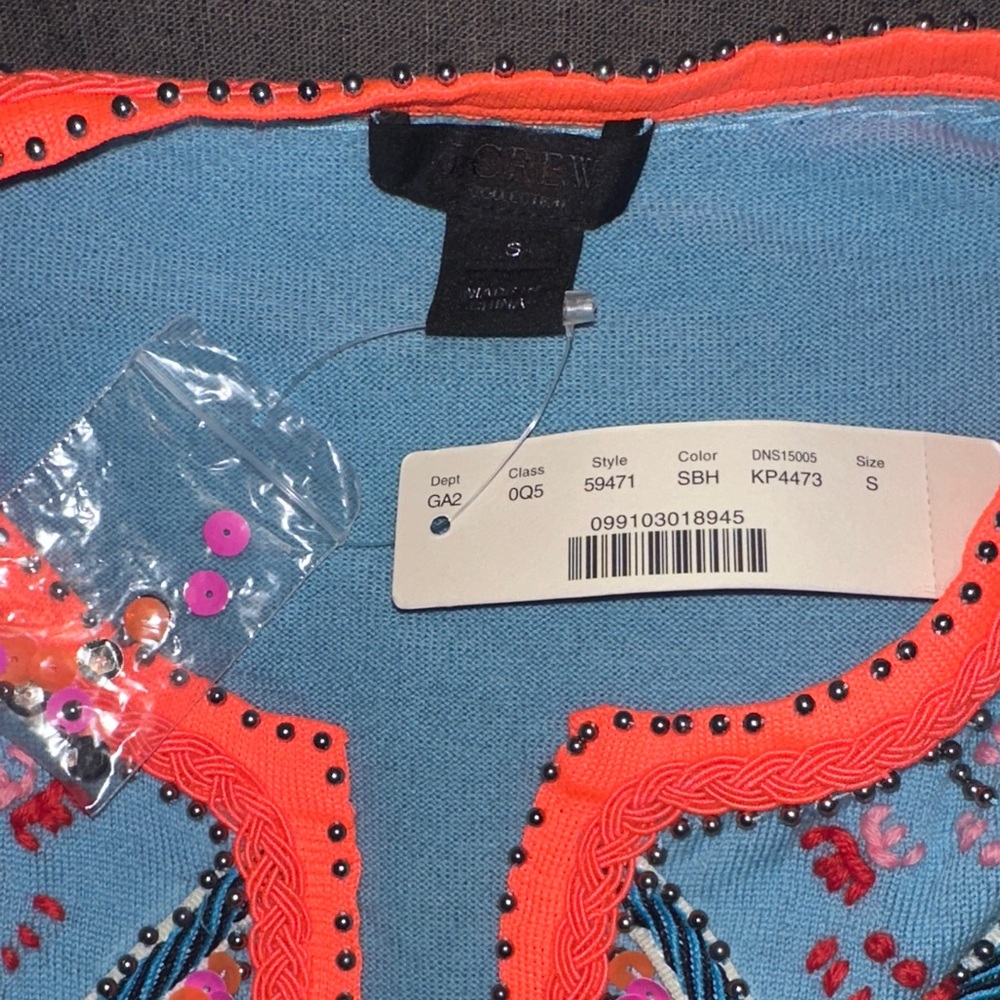 J. Crew Blue Top with Colorful Embroidery & Sequins - Picture 4 of 4
